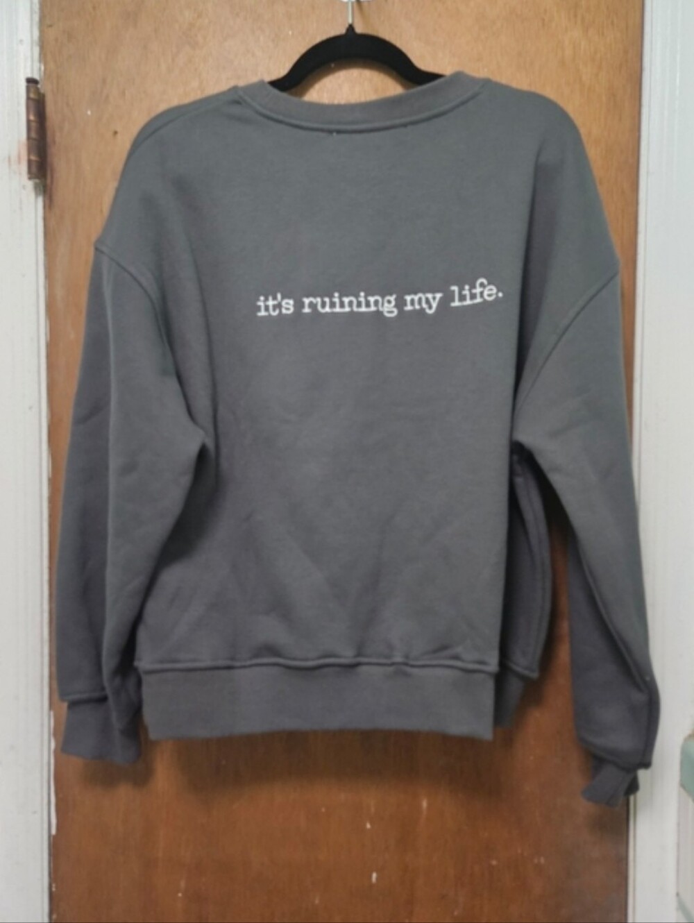Altar'd State Taylor Swift Charcoal Gray Crewneck Sweater w/ White Embroidered - Picture 4 of 6
